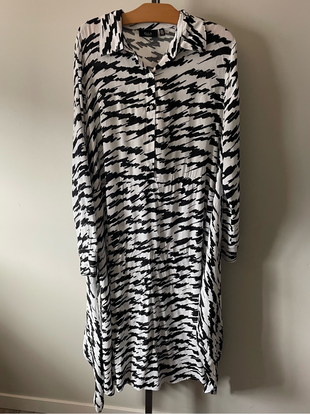 Ella Rafaella Shirt Dress Long Sleeve Abstract Brushstroke Zebra Print Size XL